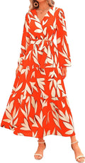 Womens Spring Long Sleeve Wrap V Neck Ruffle Floral Maxi Dress - Flowy