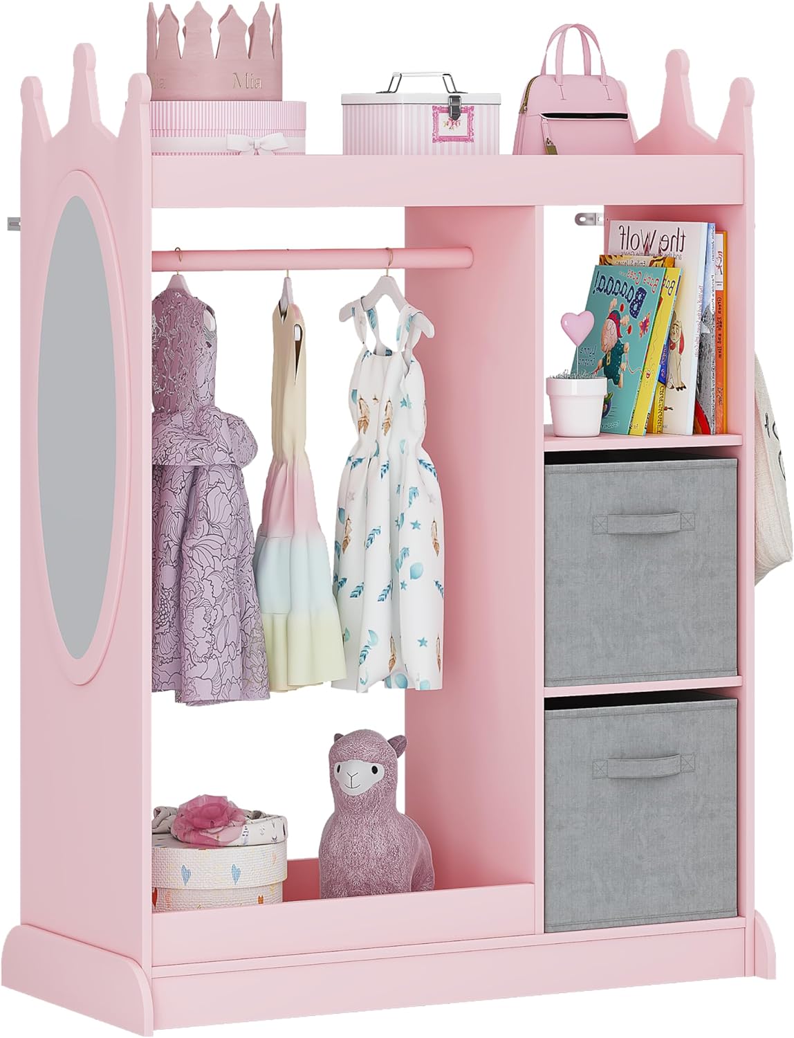 UTEX Kids Armoire Wardrobe Closet with Mirror and Storage Bin