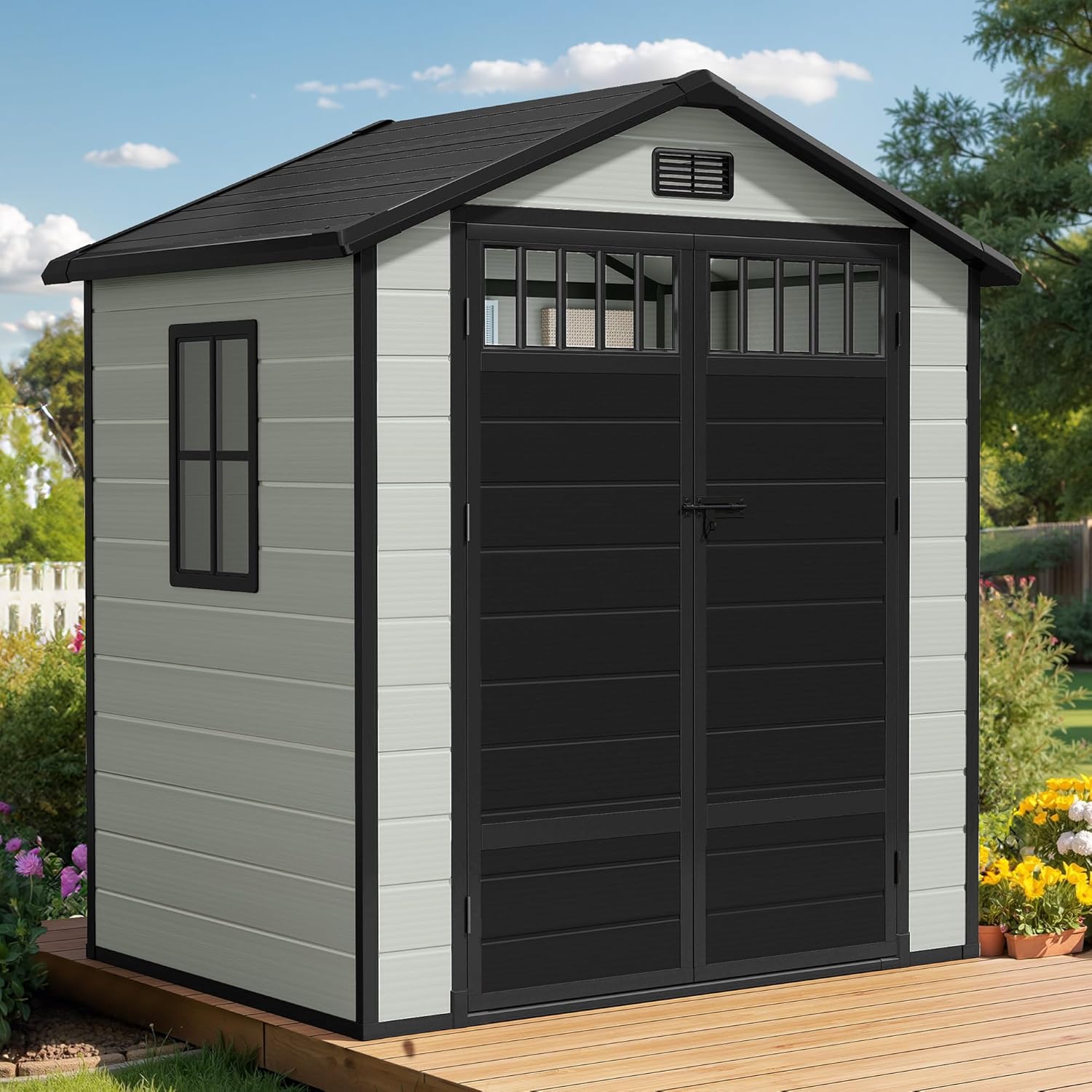 DWVO Plastic Outdoor Storage Shed for Garden Tools and More