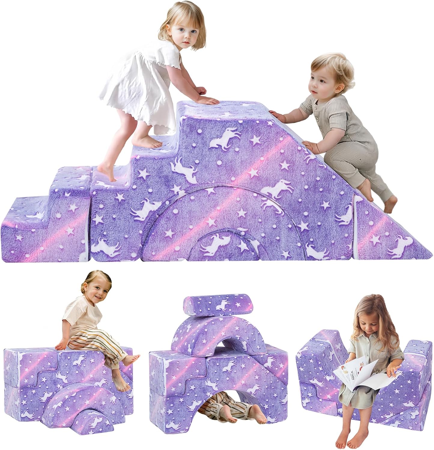 MeMoreCool Foam Climbing Toddler Couch with Slide & Stair