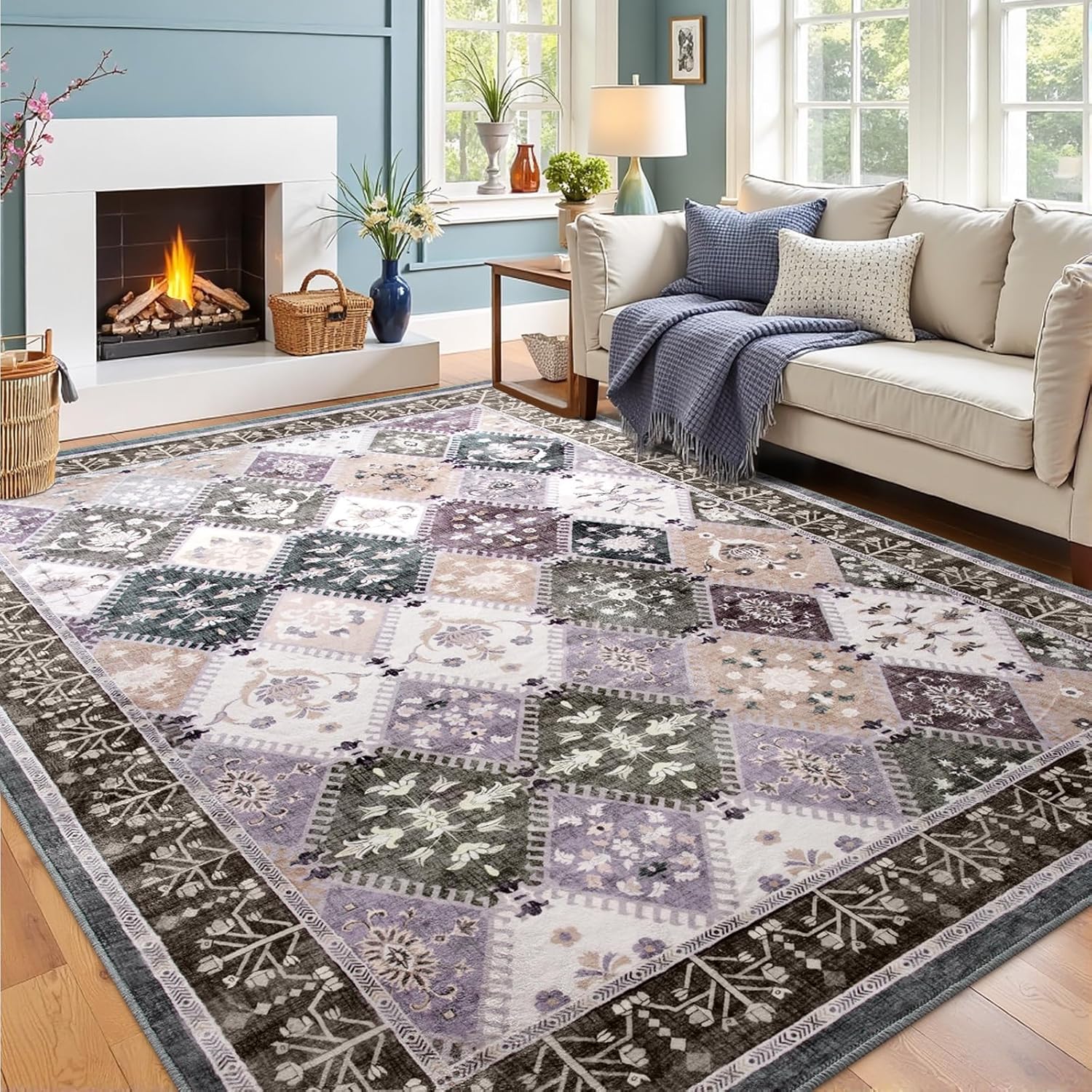5x7 Washable Area Rug for Living Room, Boho Non-Slip Design