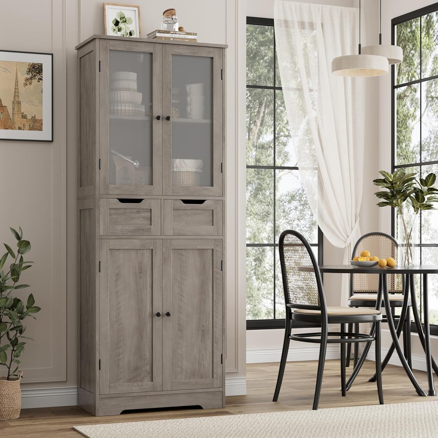 67 Tall Bathroom Storage Cabinet with Glass Door and Shelves