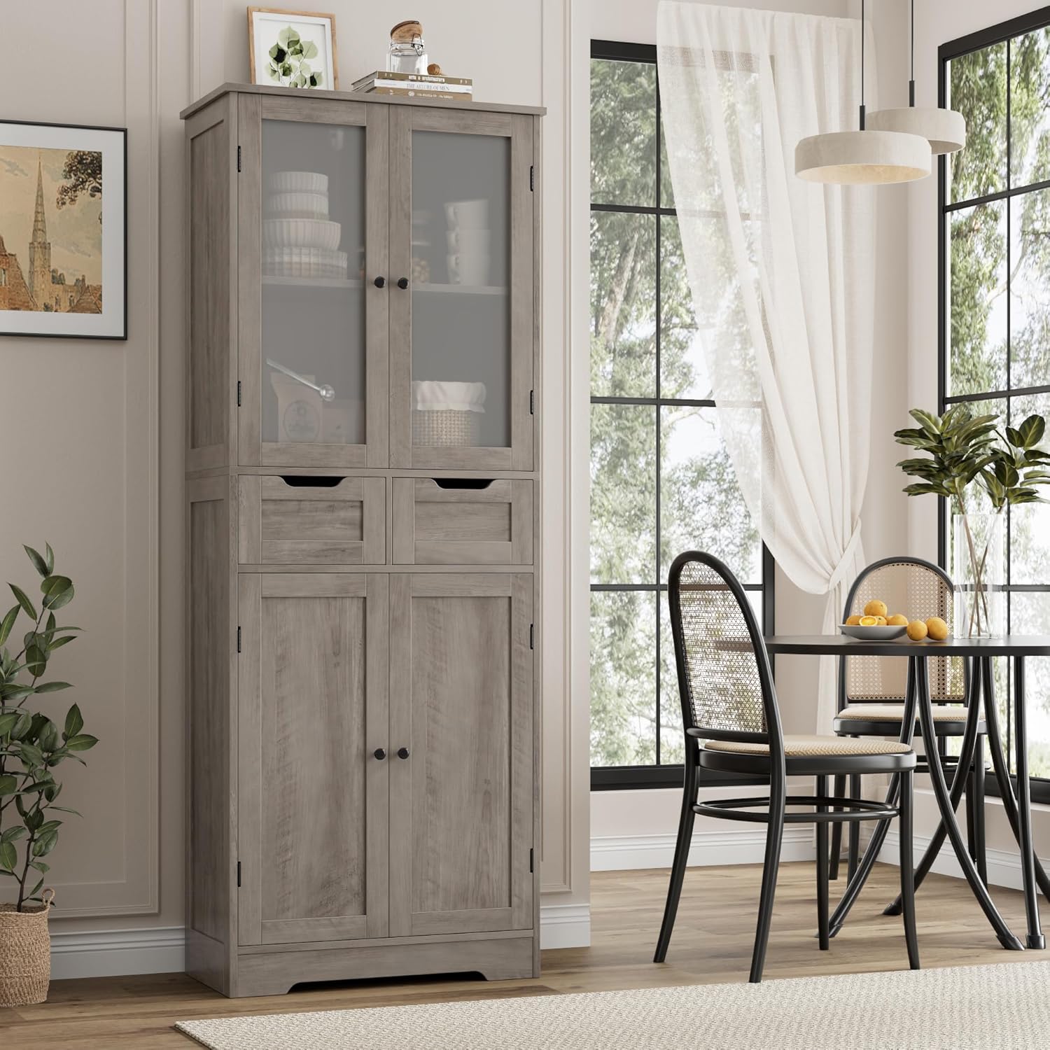 67 Tall Bathroom Storage Cabinet with Glass Door and Shelves