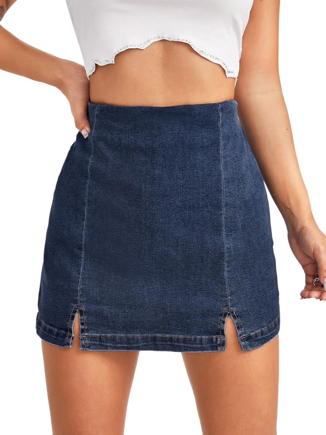 Floerns Women's Casual High Waist Denim Skorts for Comfort