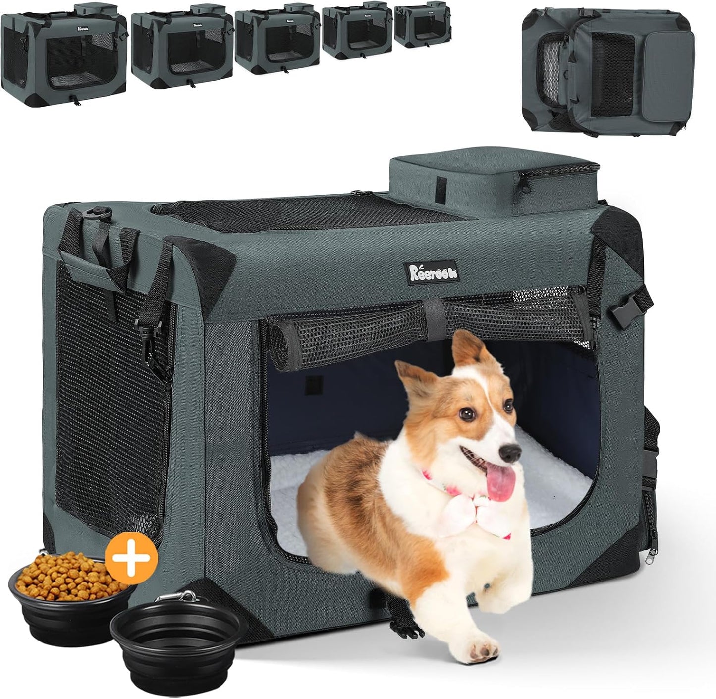 Large Cat Carrier with 2 Bowls - Soft Dog Crate for Travel