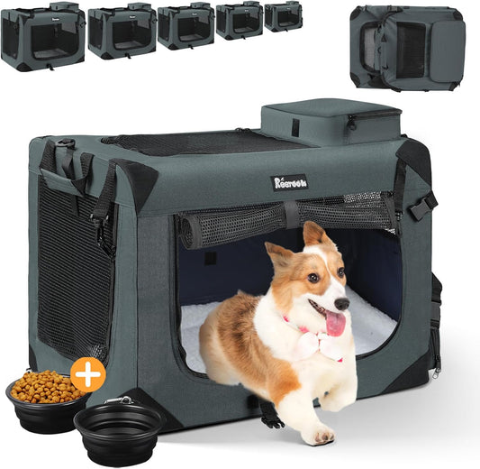 Large Cat Carrier with 2 Bowls - Soft Dog Crate for Travel
