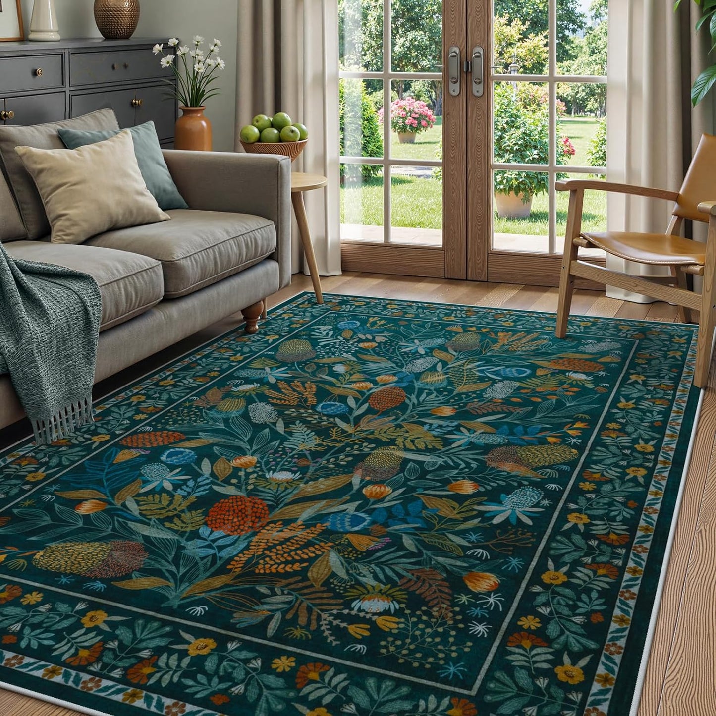 Botanical Print 5x7 Area Rugs for Living Room and Bedroom