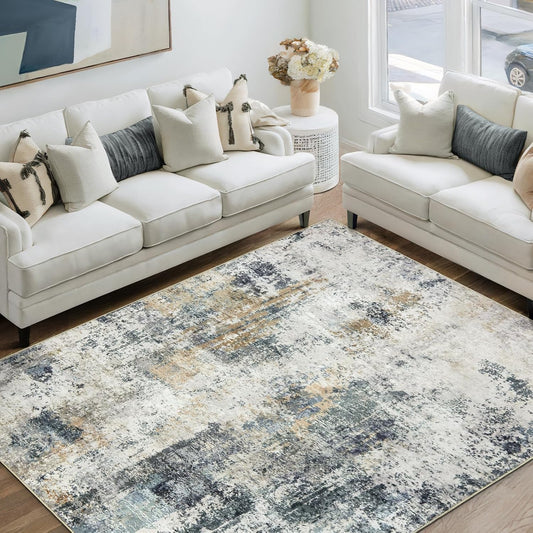 Washable Area Rug 5x7 - Soft Non Slip Thin Carpet for Home