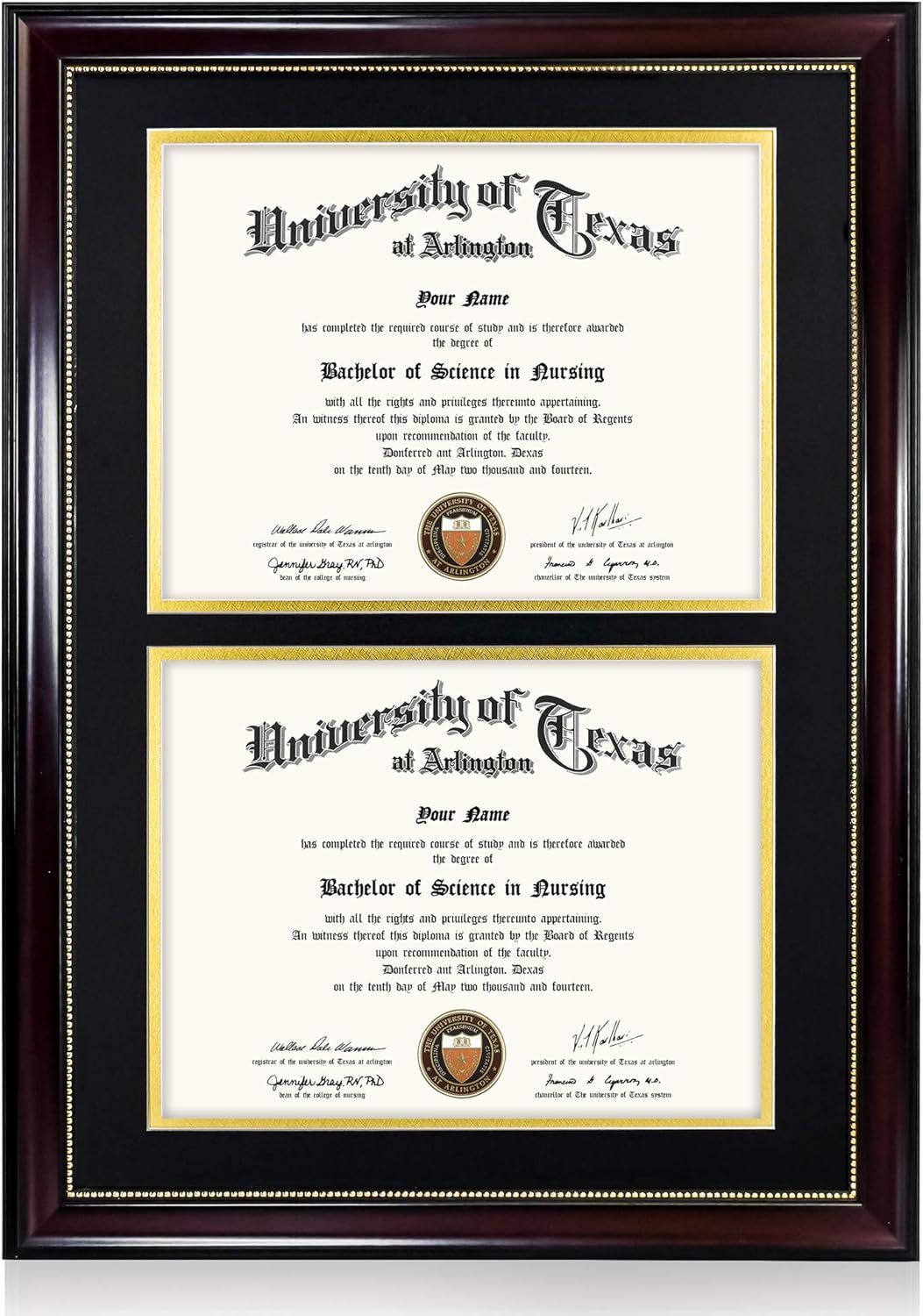 Double Diploma Frame for 8.5x11 Certificates with UV Protection