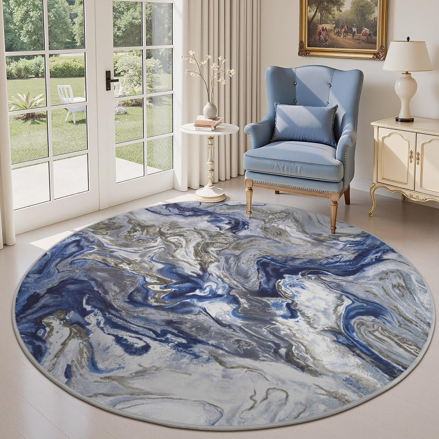 6x6 Round Area Rugs for Living Room, Modern Abstract Design
