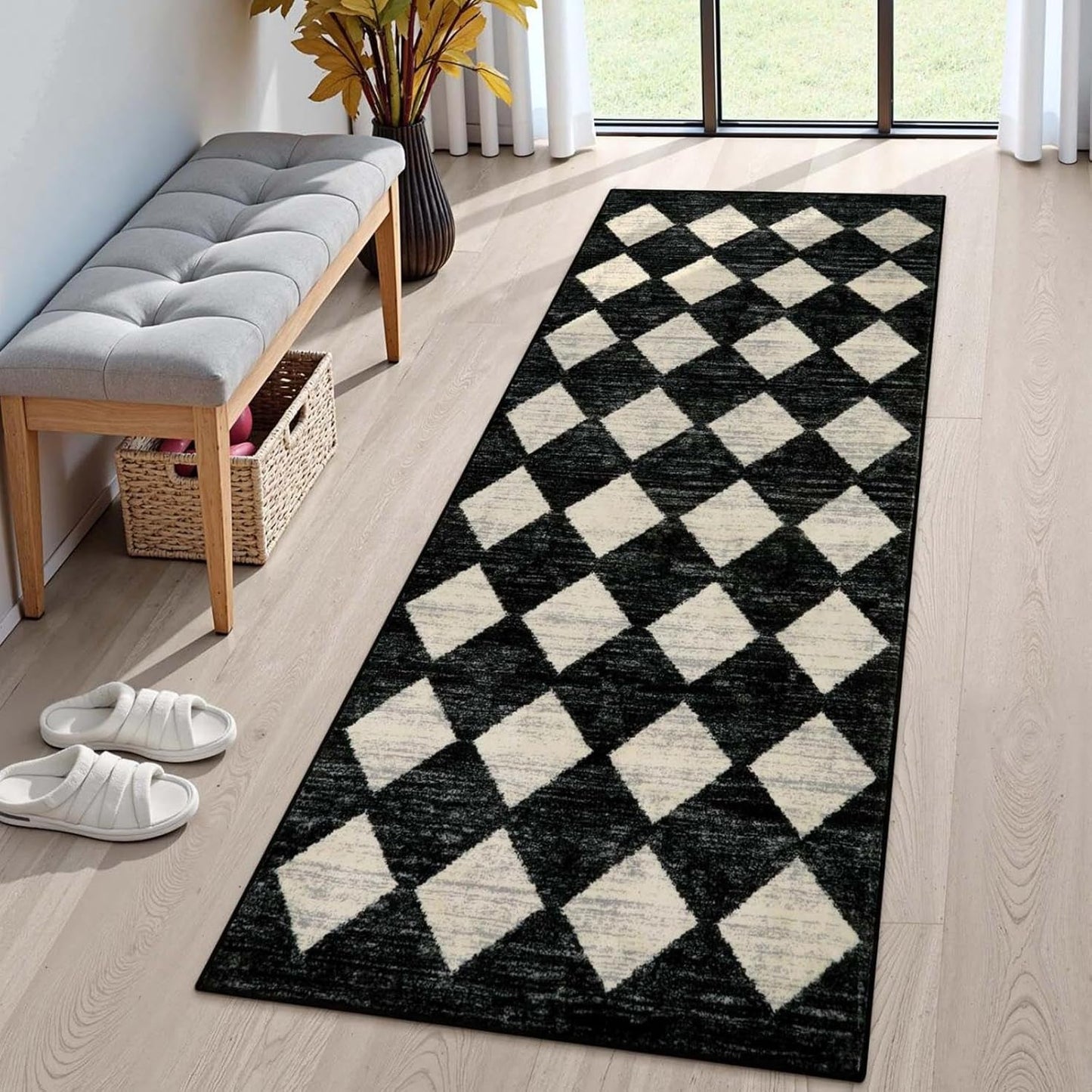 Lahome Washable Black and White Kitchen Runner Rug for Home