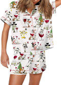SHESHOW Women's Satin Christmas Snowman Pajama Set - Soft Sleepwear