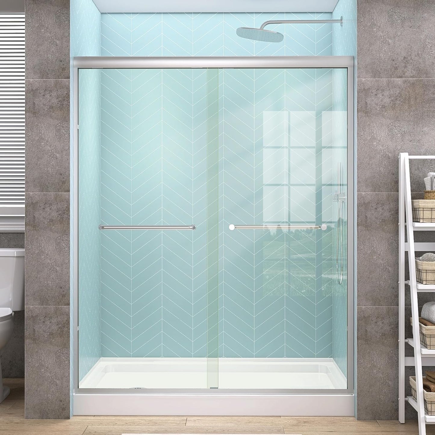 GETPRO Semi-Frameless Shower Door Double Sliding 57-60 in. W