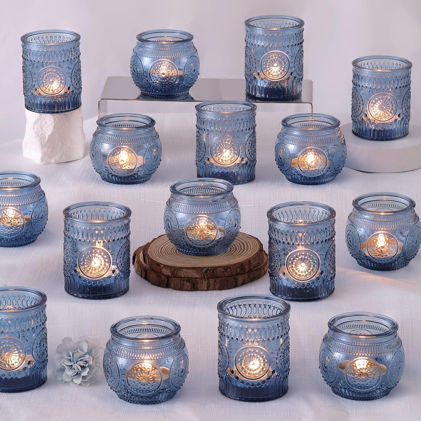 Blue Votive Candle Holders Set of 36 for Elegant Decor