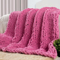 Hot Pink Chunky Knit Throw Blanket 50 in x 60 in - Handcrafted Cozy