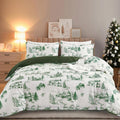 Christmas Duvet Cover Set Green Santa Deer Snowman Village - Festive