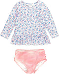RuffleButts Baby/Toddler Girls Rash Guard 2-Piece Swimsuit Set - UPF