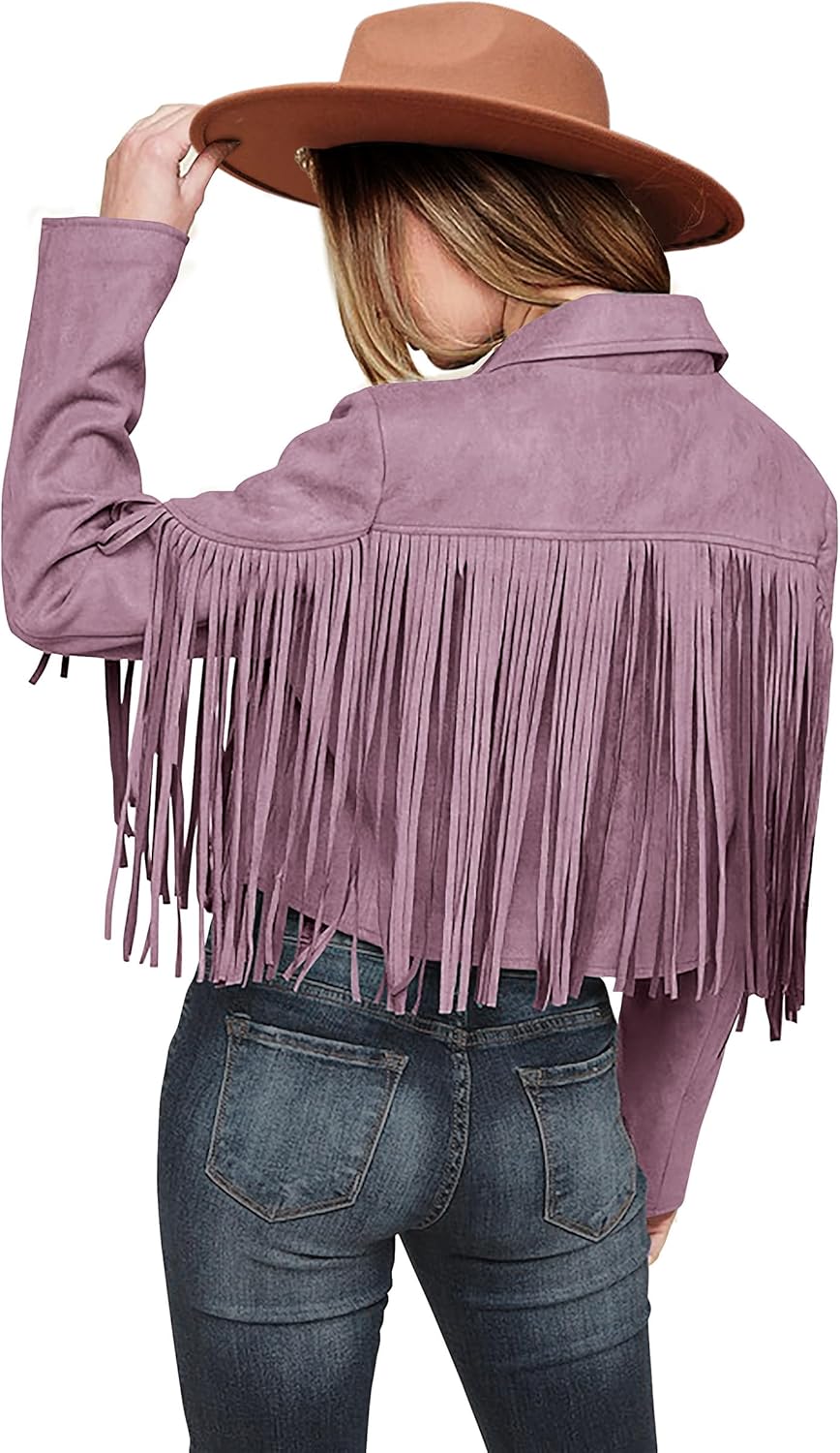 Faux Suede Leather Jackets for Women with Chic Fringe Design