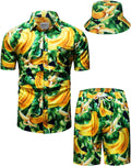 TUNEVUSE Mens Hawaiian Shirts and Shorts Set - Stretch Beach Suit