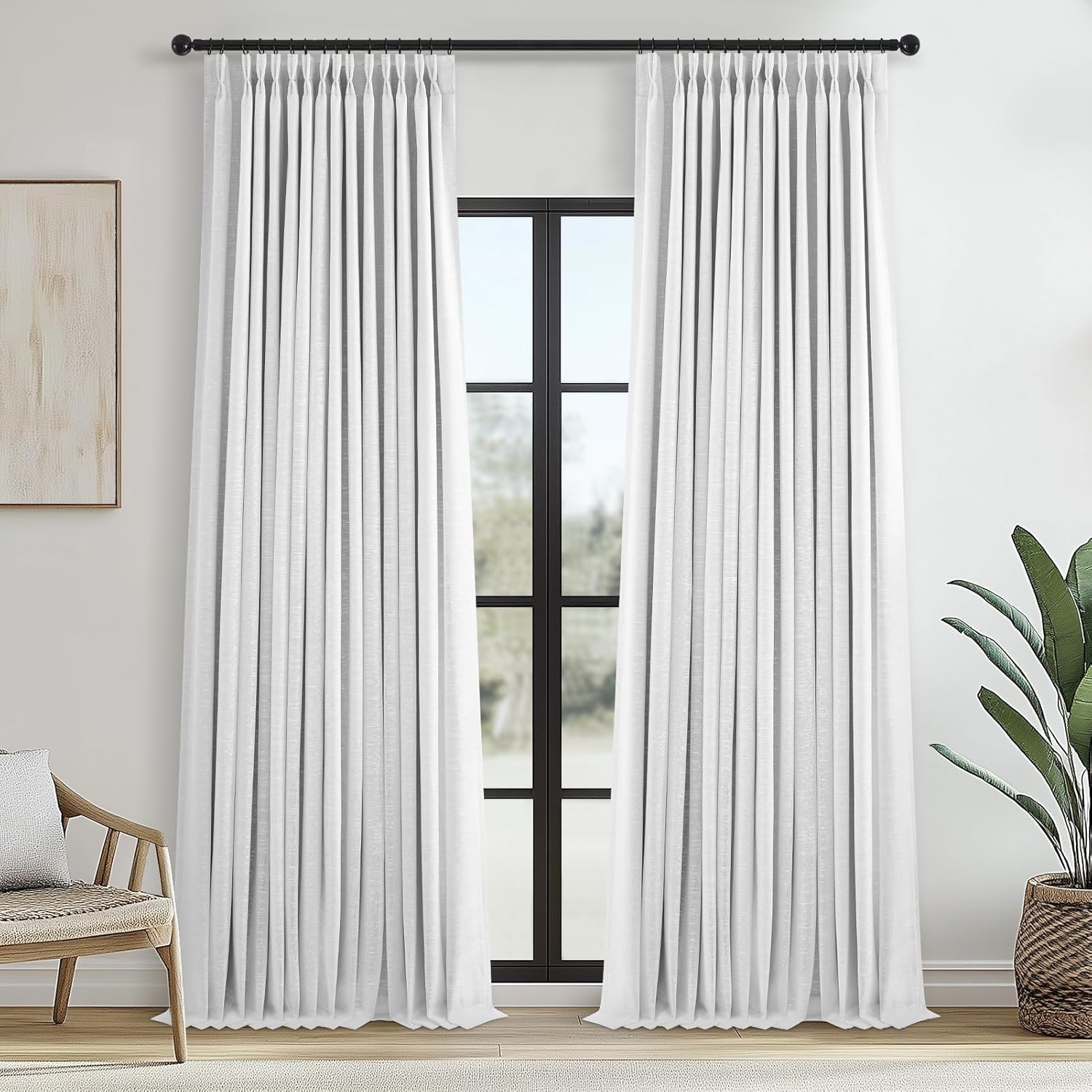 102 Inch Blackout Linen Curtains for Living Room and Bedroom