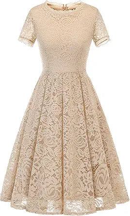 DRESSTELLS Lace Cocktail Dress for Women - Elegant Tea Length