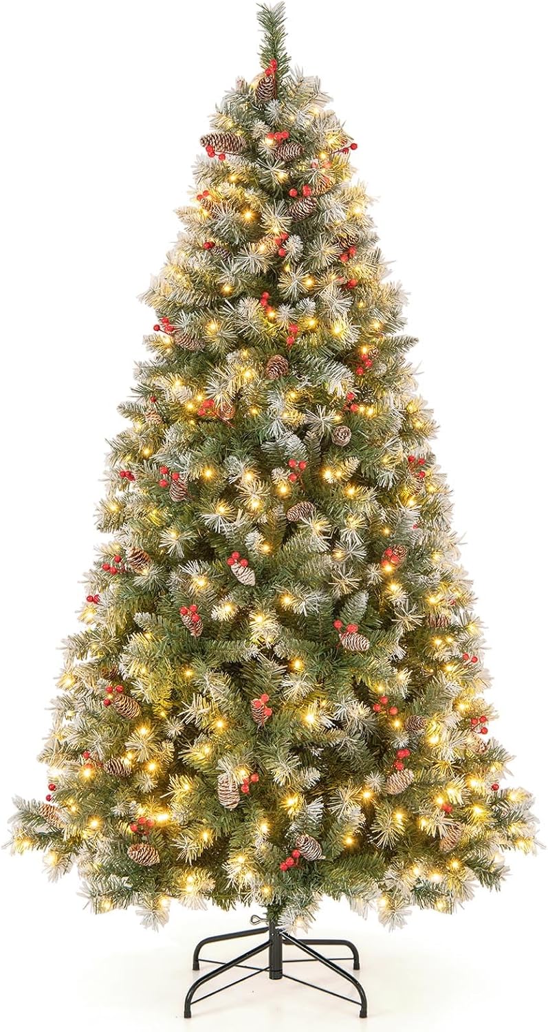 Goplus 7.5ft Pre-Lit Artificial Christmas Tree with LED Lights