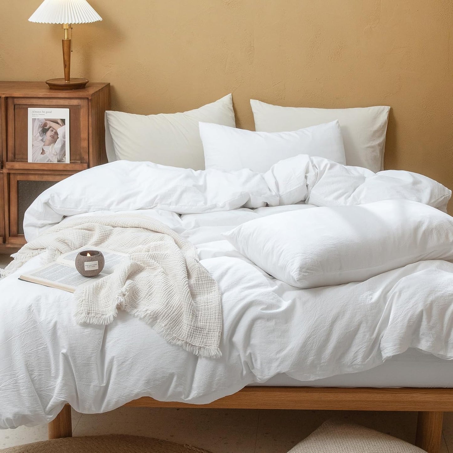 FOSSA Duvet Cover Set 100% Washed Cotton for Cozy Sleep
