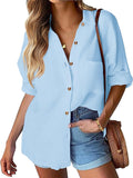 Womens Linen Button Down Shirt Casual Long Sleeve - Easy Everyday Top