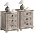 Farmhouse Night Stand Set of 2 18in End Table with 3 Drawer - Clean