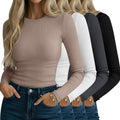 Neer 4 Pack Women's Ribbed Long Sleeve Cotton Blend Tops - Slim Fit