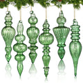6 Pcs 6.3 inch Dark Green Mercury Glass Finial Ornaments