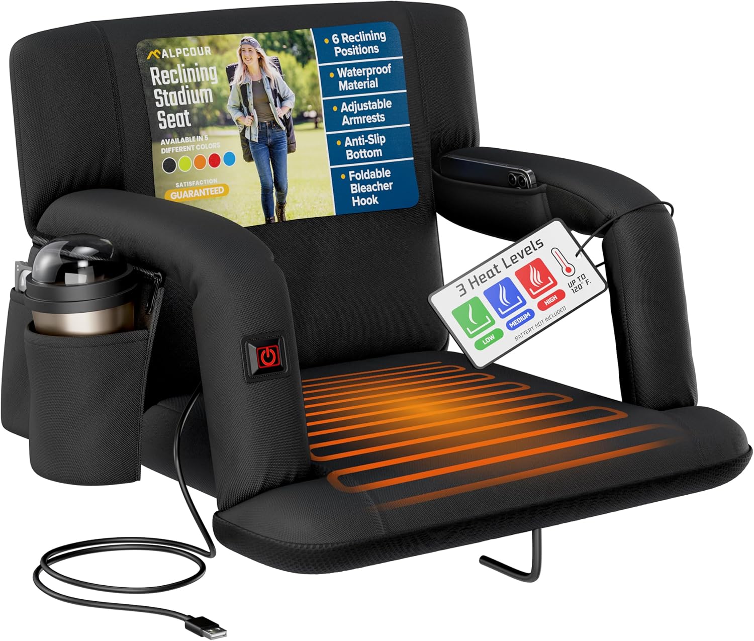 Alpcour Heated Reclining Stadium Seat for Maximum Comfort