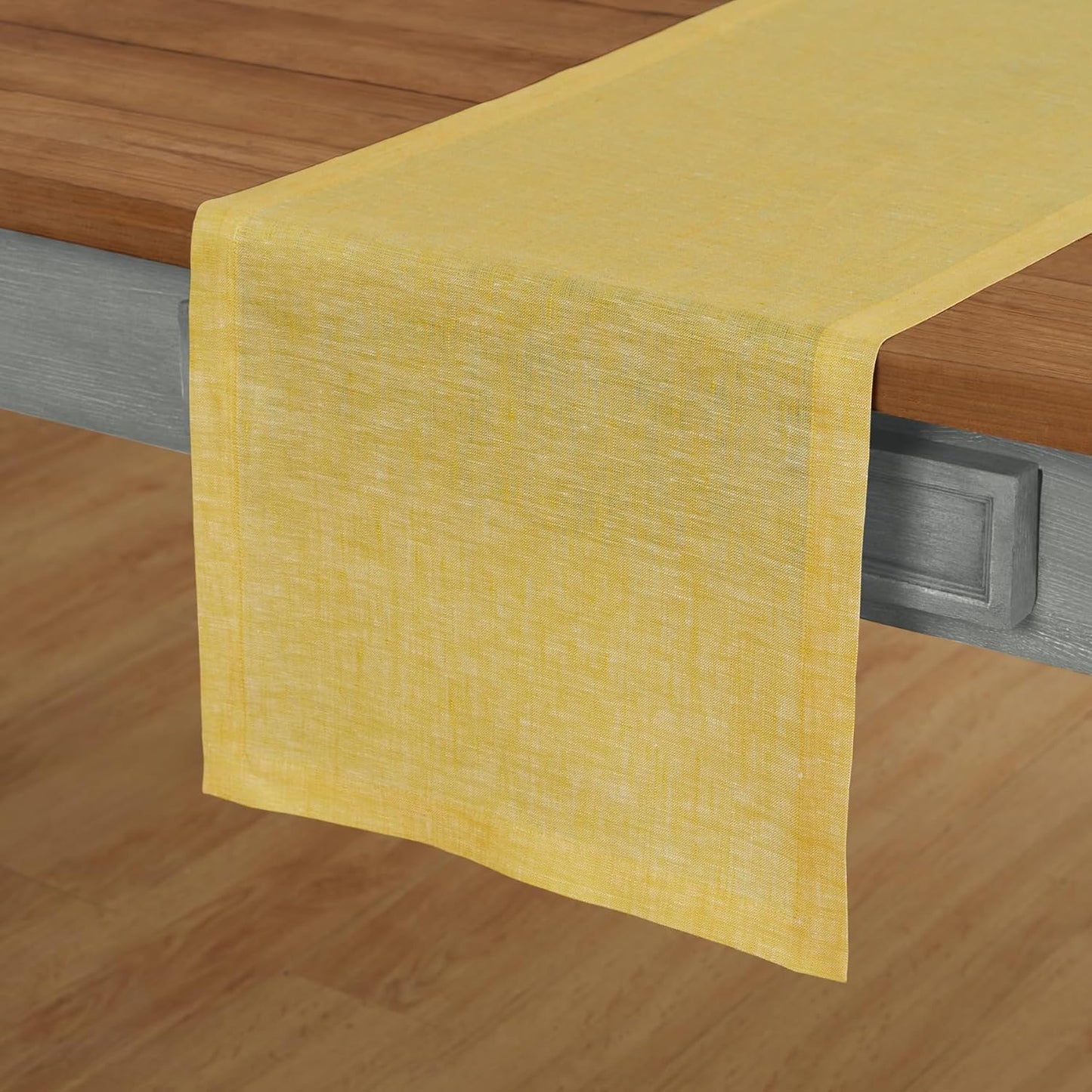 Linen Table Runner 14 x 90 Inches - Chambray Lemon Yellow