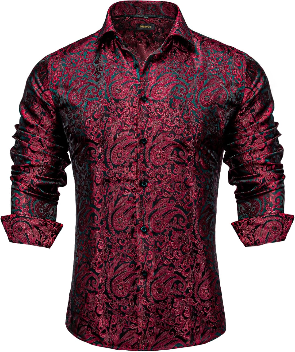 DiBanGu Mens Silk Paisley Dress Shirts for Elegant Style
