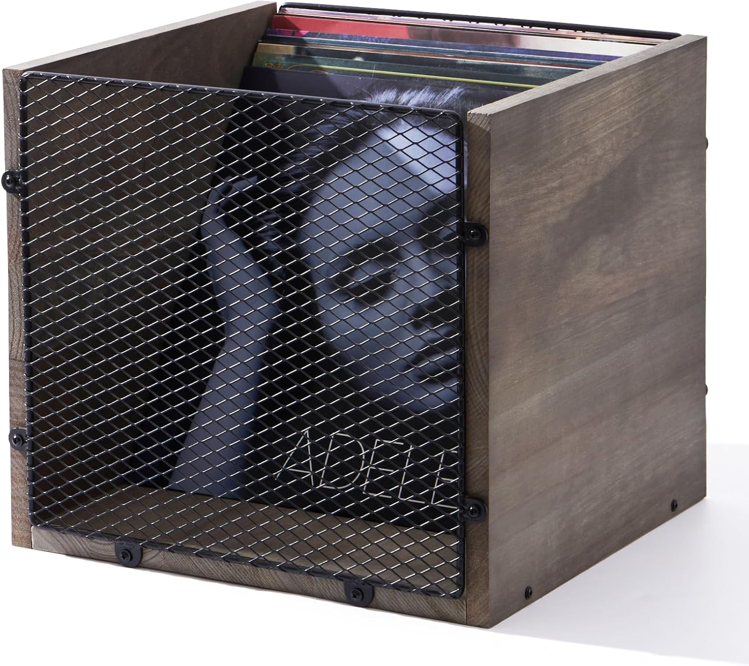Vinyl Record Storage Crate - Heavy-Duty LP Organizer for 80+ Records