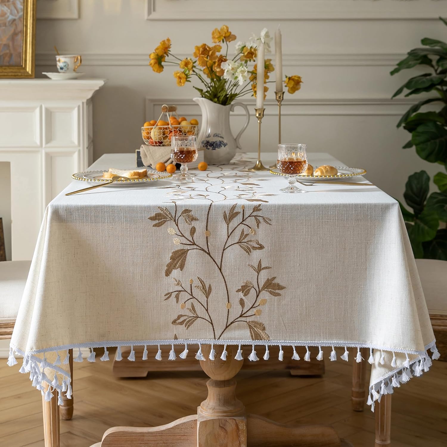 Cotton Linen Tablecloth - Waterproof & Wrinkle Resistant 55ft x 120ft