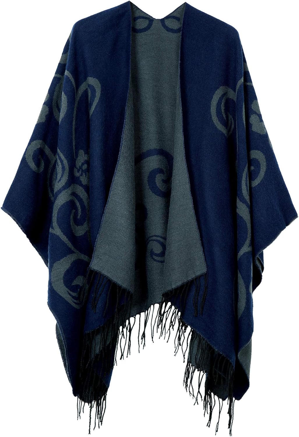 Urban CoCo Women's Printed Tassel Open Front Poncho Cape Wrap