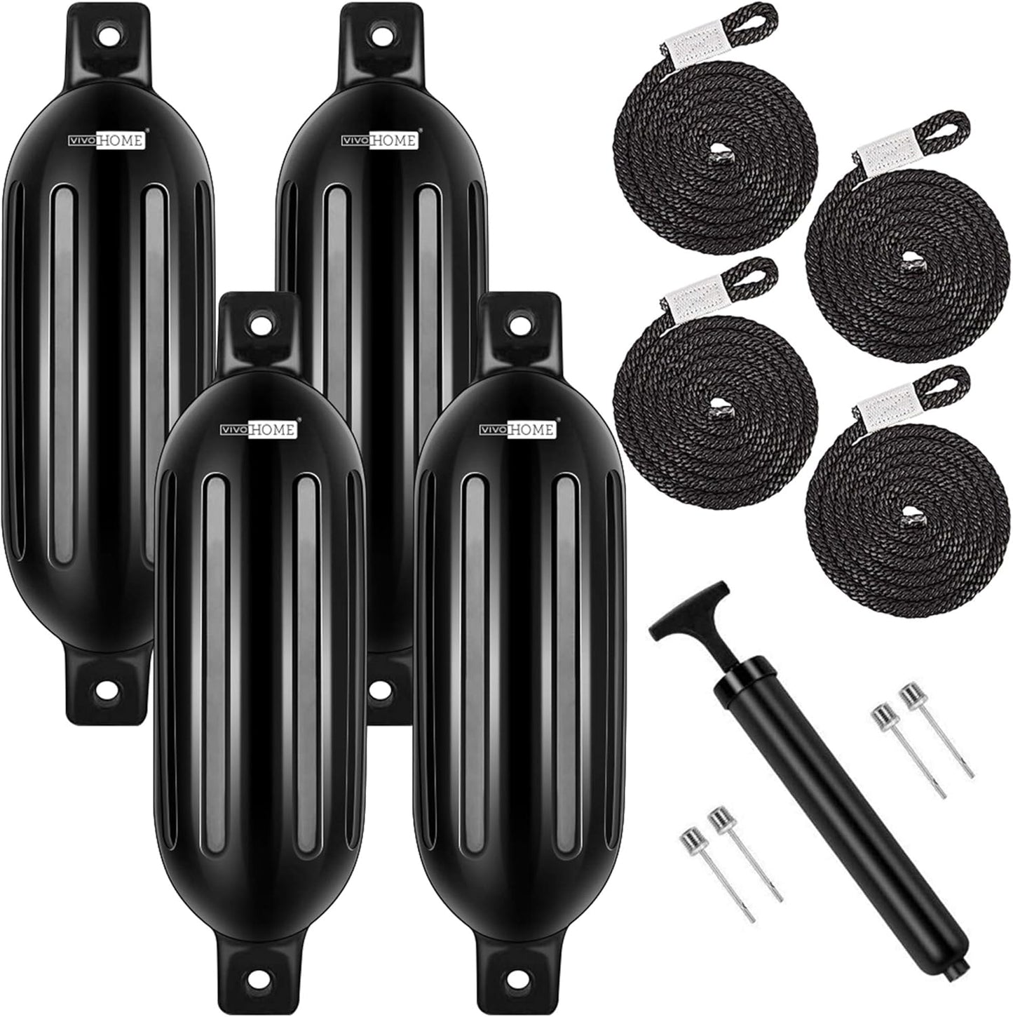 VIVOHOME Vinyl Ribbed Boat Fenders 4 Pack for Yachts and More