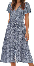 Women's Floral Button Up Split Midi Dress - Flattering Boho Fit