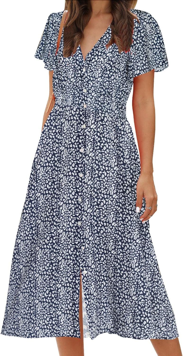 Stylish Floral Button Up Split Dress for Casual Elegance