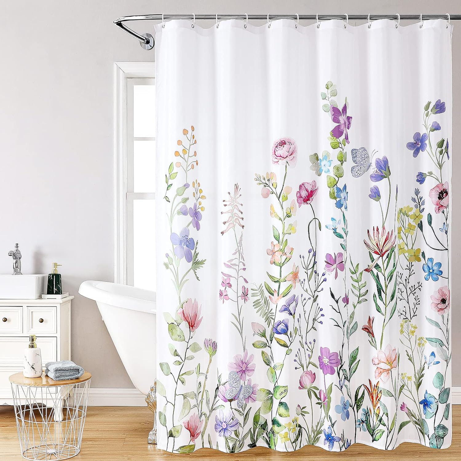Waterproof Floral Shower Curtain Set - Quick Dry
