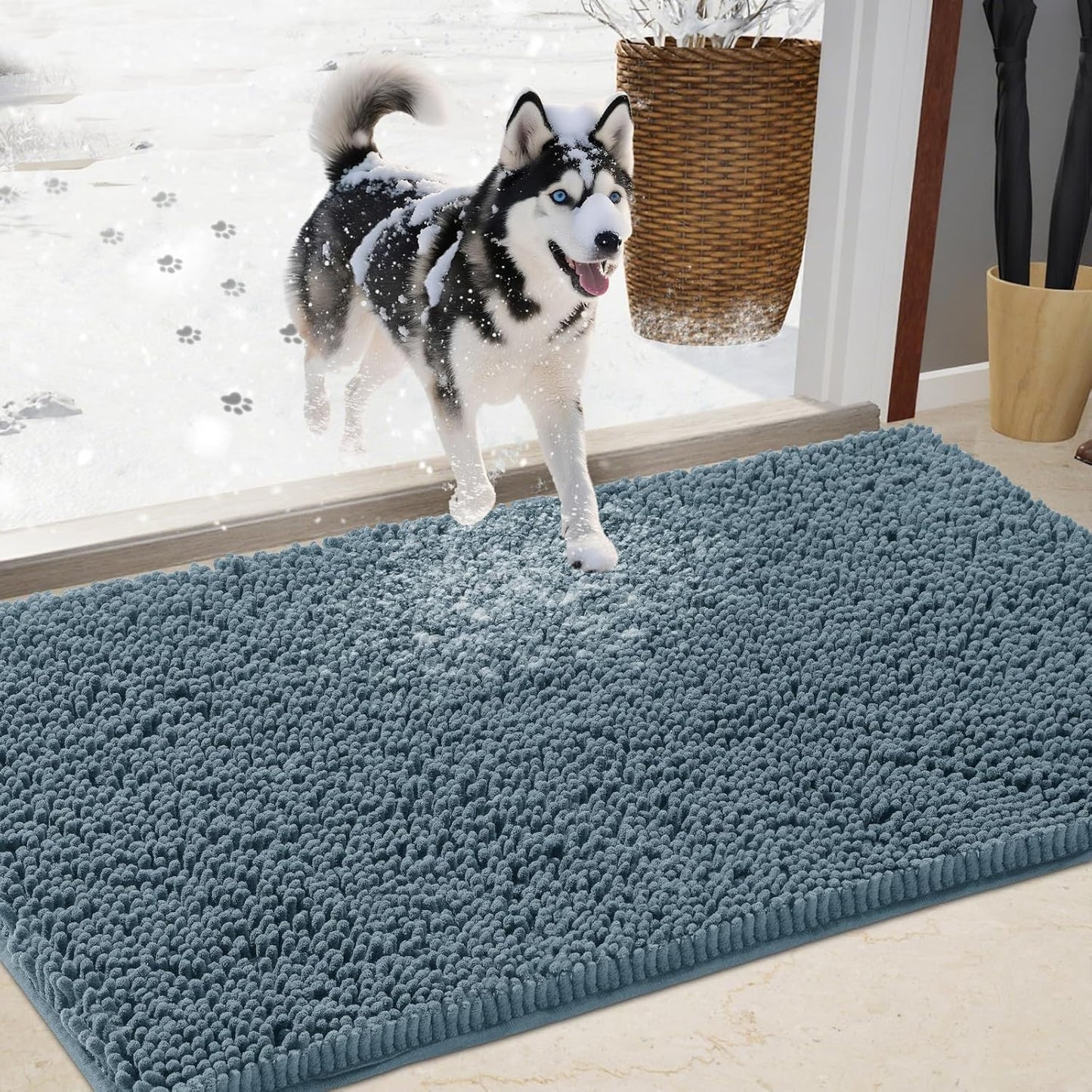 Chenille Absorbent Outdoor Doormat for Muddy Paws 60in x 36