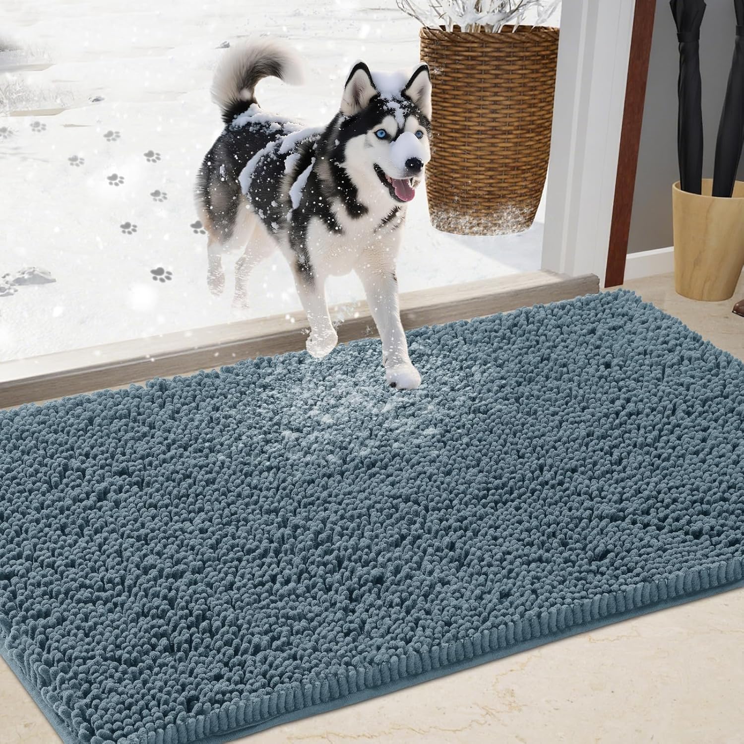Chenille Absorbent Outdoor Doormat for Muddy Paws 60in x 36