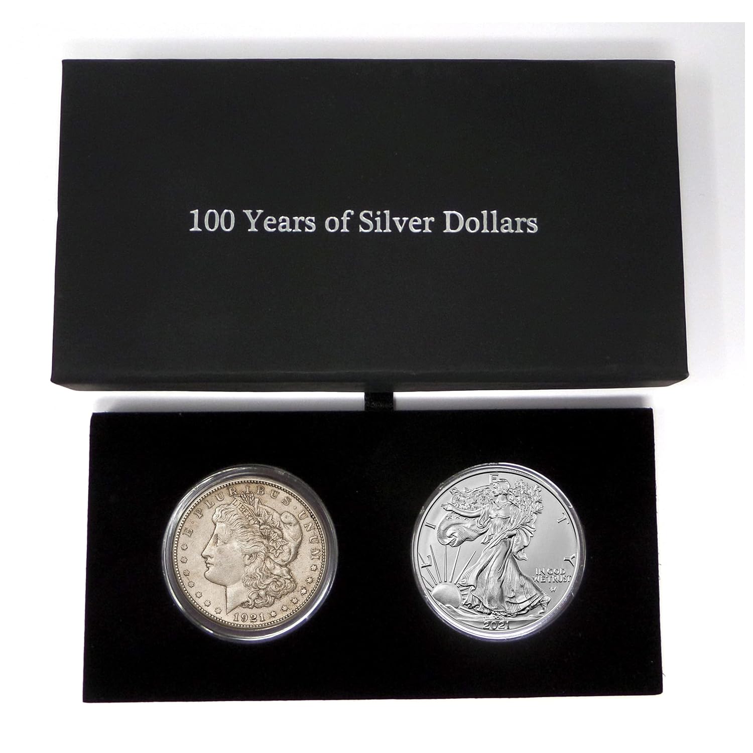 1921 Morgan and 2021 Silver Eagle 100 Year Dollar Coin Set