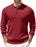 Mens Knit Polo Sweater Long Sleeve Polos - Lightweight Slim Fit easy