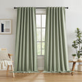 Extra Long Blackout Linen Curtains 120 in - 2 Panels Sage Green