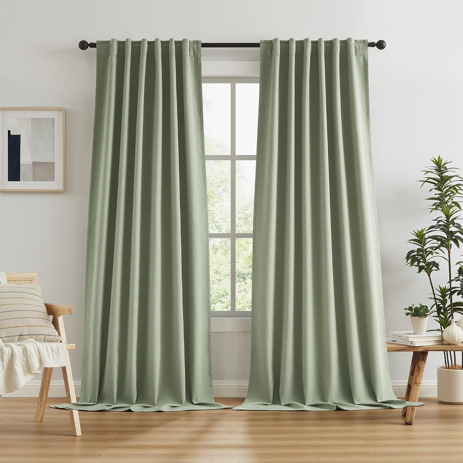 Extra Long Blackout Linen Curtains for High Ceilings 120 in