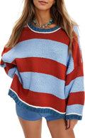 Women's Chunky Knit Striped Sweater Oversized Pullover - Cozy Fit