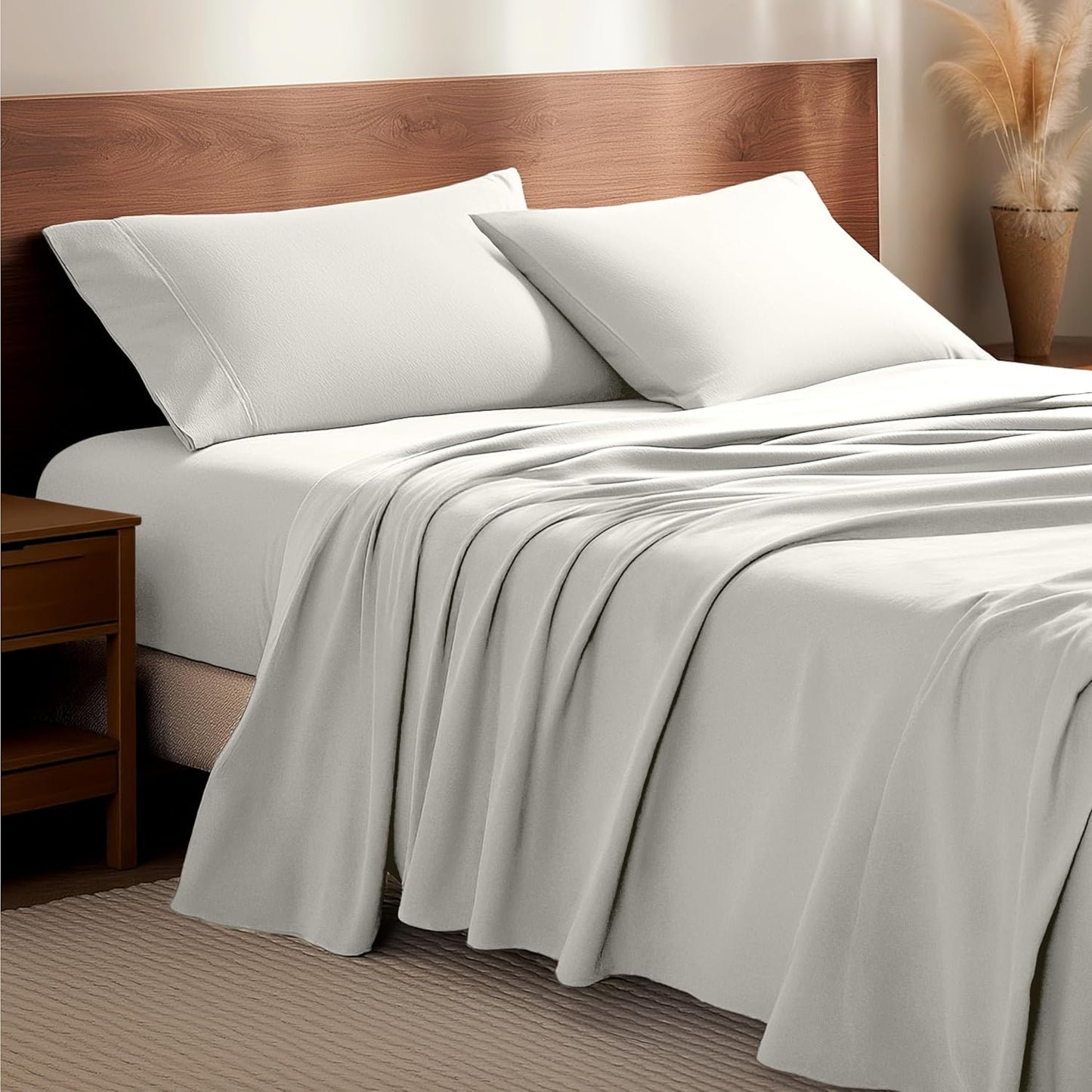 Bare Home Flannel Sheet Set - Soft Cotton Queen Size Cream