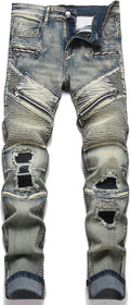 RXXKKK Men's Classic Zipper Biker Regular Fit Flex Jean - Durable move